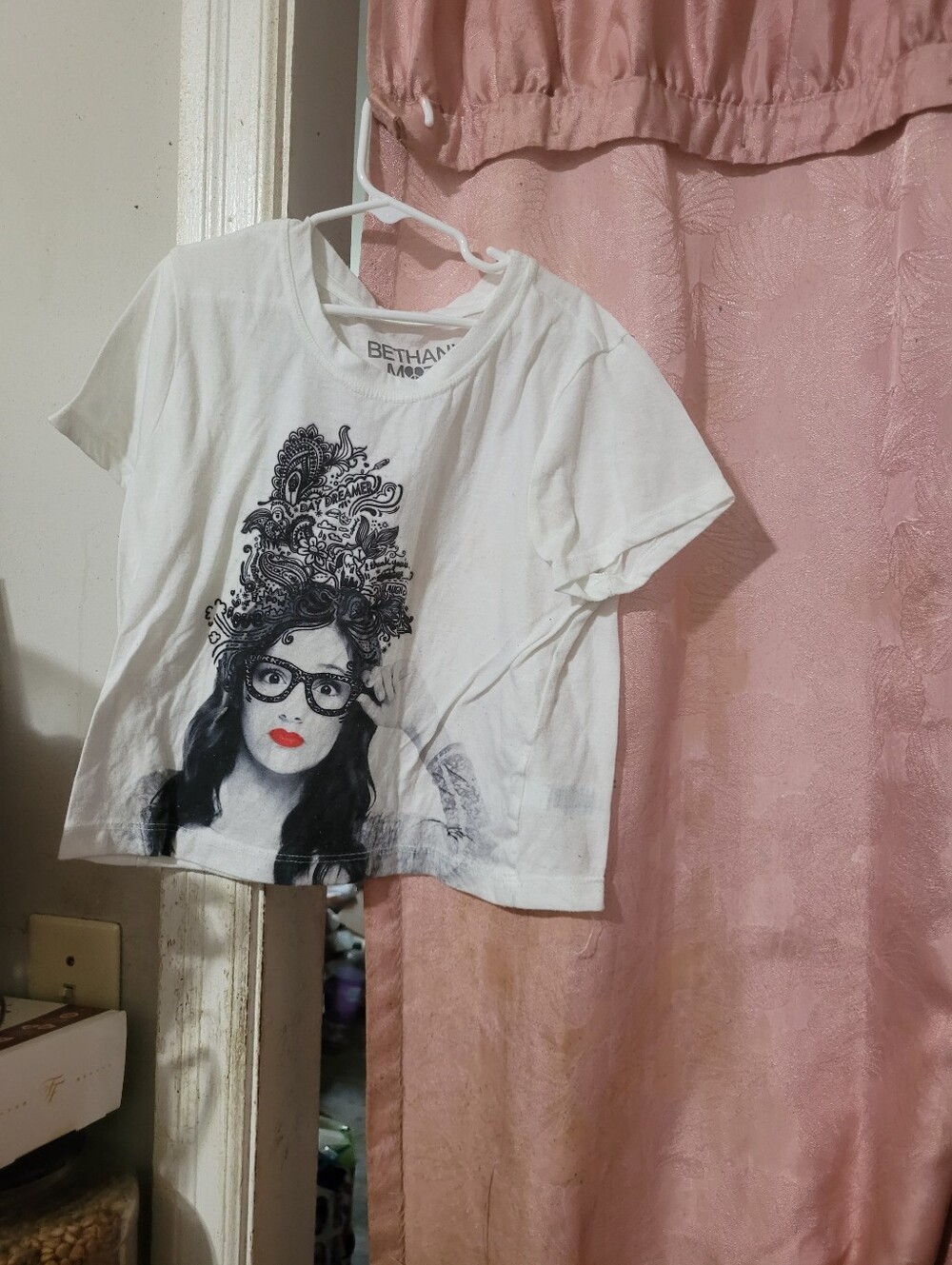 Bethany Mota White Tee with Black Graphic and Red Lips